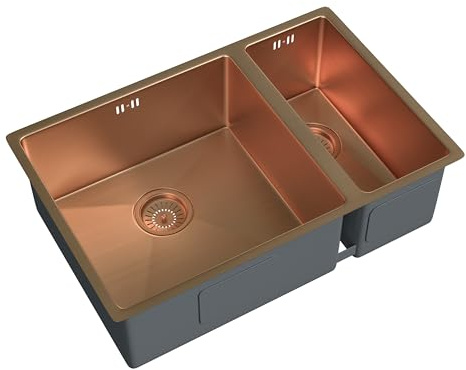 Flode 1.5 Bowl 670x440mm Undermount Kitchen Sink & Waste Kit – Brushed Copper Stainless Steel 205mm Deep 90mm Waste Included