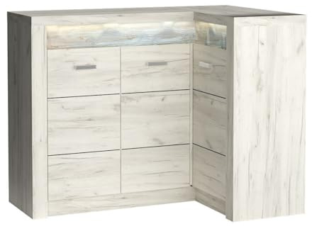 Masseno Kommode ZERI 131 cm Sideboard mit Schubladen und 3 Türen für Wohnzimmer Schlafzimmer Modern 131x42x103,5 cm Eiche Bianco