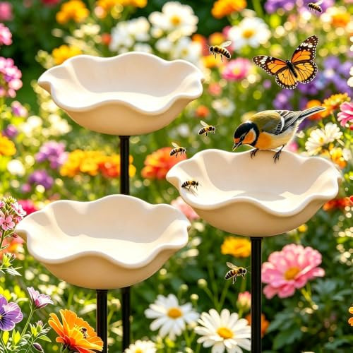 Vogeltränke Blume, Bienentränke Keramik Blume, Handgemachte BienenblütenKeramik – Winterfeste Vogeltränke & Futterstation für Garten,DekorativeKeramik für Bienen & Schmetterlinge (2*Gelb,8cm)