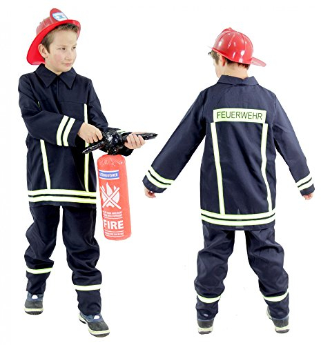 Foxxeo Feuerwehr Kostüm für Kinder - verschiedene Größen von 92 bis 158 - Feuerwehrmann Kostüm für Jungen Fasching Karneval, Größe 92-98