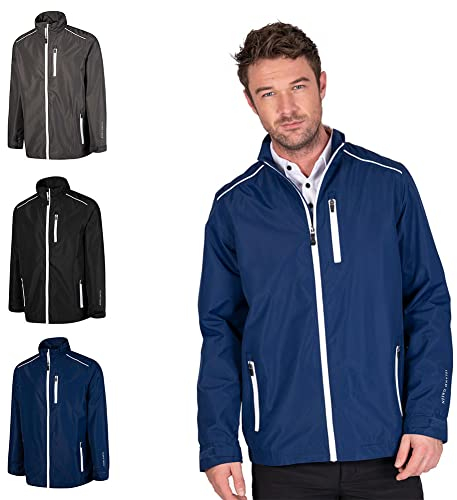 Island GREEN Essentials Mens Golf Full Zip Waterproof Jacket, Navy/White, X-Large