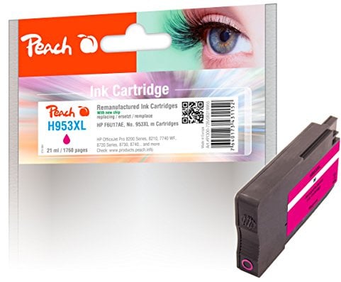 Peach H953/957 Druckerpatrone XL magenta ersetzt HP No. 953XL m, F6U17AE - kompatibel zur neuesten Drucker Firmware - für z.B. HP OfficeJet Pro 7740 WF, HP OfficeJet Pro 8715, HP OfficeJet Pro 8710
