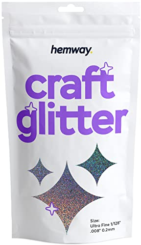 Hemway - Purpurina para manualidades, vasos, resina, epoxi, uñas, cera, álbumes de recortes, cristal, decoración de escuelas: gris metalizado holográfico, ultrafina (0,2 mm), 100 g