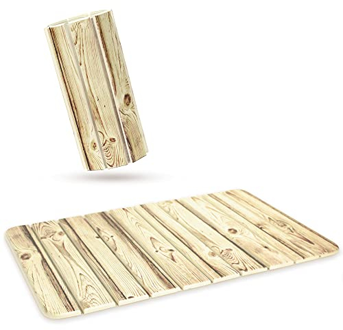 Rutschfeste Kieselgur Badematte aus Diatomeenerde - Schnell trocken - Ökologisch und umweltbewusst - Aufrollbar - Badezimmer, Dusche, Badewanne - 60 X 39 cm - Holzfarben