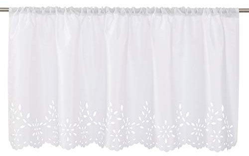 SIMPVALE - Tenda corta da cucina, con mantovana, tende corte, in lino/cotone, stile floreale grazioso (larghezza 90 cm, altezza 30 cm, bianco)