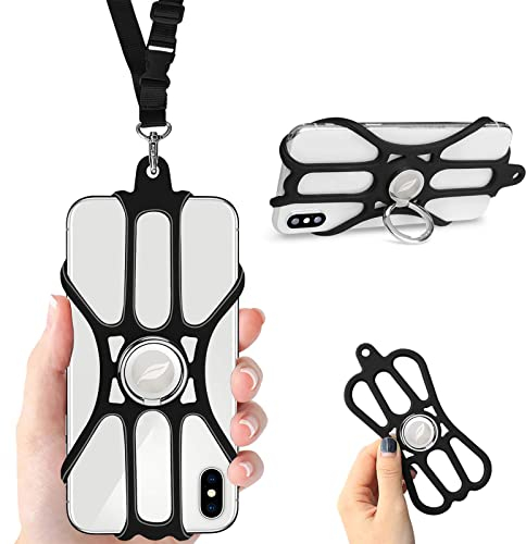 ROCONTRIP Phone Lanyard Silicone Case Cell Phone Lanyard Strap with Adjustable Neck Strap and Finger Ring Stand for 4.7 to 6.5 inch Universal Smartphone