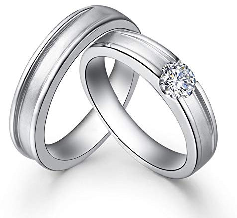 KnSam 18 Karat (750) Weißgold Ringe Rund Mit Eingelegtem Diamant 0,3 Ct Ehering Echt Gold EIN Paar Ringe Paarpreis Ringe Set Silber