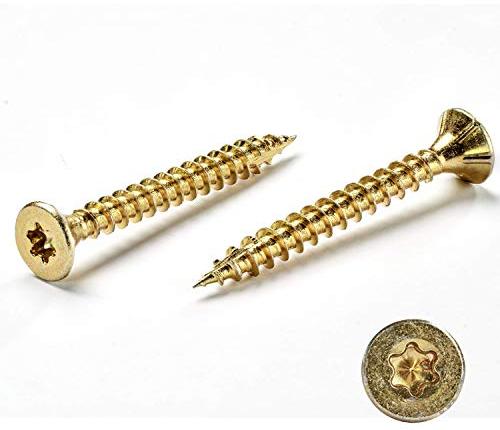 INNONEXXT Tornillos para tableros de aglomerado de primera | 3,5x35mm 500 Pcs.| tornillos madera, Tornillos multiuso, Tornillo universal, cabeza Torx, punta cortada, zincados en amarillo