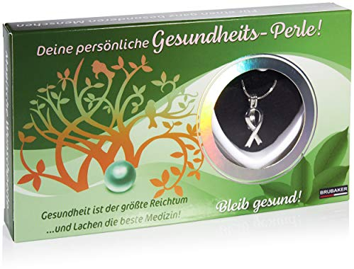 BRUBAKER Wunschperle Gesundheit - Halskette mit Schleifen Anhänger + Muschel mit echter Perle als Schmuck Geschenkset
