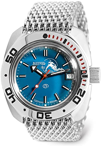 VOSTOK | Amphibien-Taucheruhr für Taucher mit automatischem Aufzug, russisches Modell Scuba Dude | WR 200 m | Mode | Business | Lässige Herrenuhren | Modell 710059, mesh, Taucher