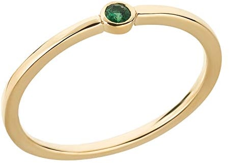 Ardeo Aurum Damenring aus 375 Gold Gelbgold mit natürlichem Smaragd grün im Solitär-Stil schmal Vorsteckring Gr. 60