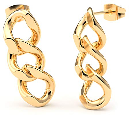 THIORA Glieder Ohrringe Damen Gold | Edelstahl Ohrstecker 18kt Vergoldet | Statement Chain Schmuck | Kettenglieder Gliederkette, 23mm
