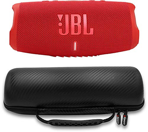 JBL Charge 5 Waterproof Portable Speaker with Built-in Powerbank and gSport Carbon Fiber Case (Red)