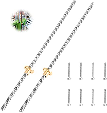 T8 Tiges Filetées 2 Pcs 300mm T8 Tiges Filetées en Acier Inoxydable Tige Filetée Trapézoïdale avec Écrou en Laiton et 8 Pcs Vis pour l'imprimante 3D Z Axe Rails de Moteur Pas à Pas