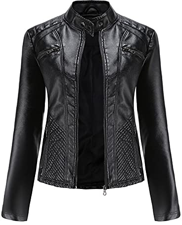 SHADIOA 2021 Lederjacke Damen Reißverschlüsse Frühling Herbst Damen PU Lederjacke Schlank Motor Biker Mantel Weibliche Übergroße