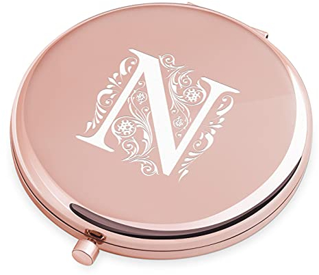 Maverton Klappspiegel mit Gravur - Spiegel rund - Schminkspiegel mit Vergrößerung - personalisierter Make up Kosmetikspiegel - Reisespiegel für Handtaschen - Geschenke für Frauen - Rosegold