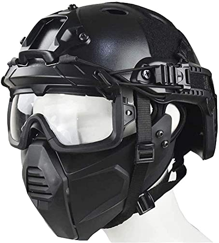 Schneller PJ Airsoft Helm mit 3D Split Schutzbrille und taktischer militärischer halber Gesichtsschutzmaske, geeignet für Paintball BB Gun Outdoor CS Games