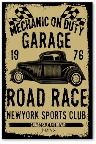 Postereck - 2047 - Vintage Plakat, Auto Retro Alt Werkstatt Wagen - Spruch Schrift Wandposter Fotoposter Bilder Wandbild Wandbilder - Leinwand - 60,0 cm x 40,0 cm