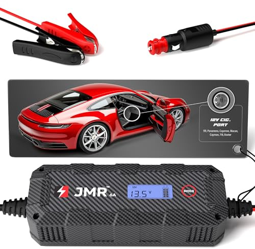JMR Battery Charger for Porsche 911 Panamera Cayenne Macan Cayman 718 All Models Trickle Charger Conditioner Maintainer (Cig Port, UK Plug, No Lithium Mode)