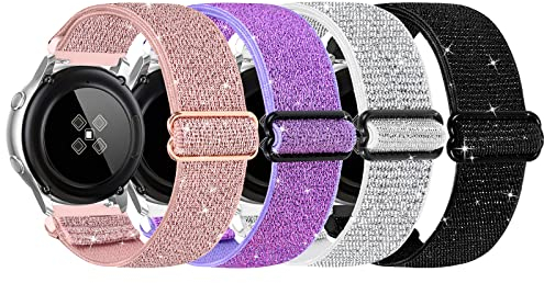 DKGKOO 4-Pack Elastic Nylon Straps Compatible with Samsung Galaxy Watch Active 2 Bands 40mm 44mm/ Galaxy Watch 4 Band/Watch 4 Classic Band 42mm 46mm, 20mm Watch Straps for Galaxy Watch 3 Band