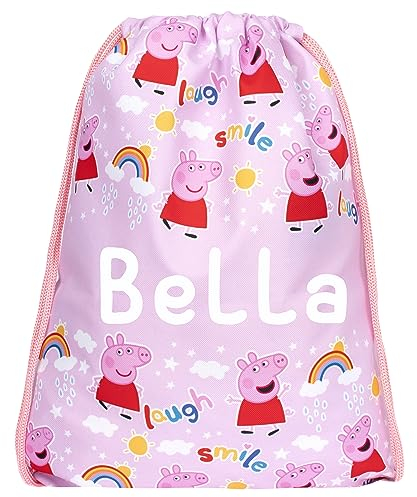 Peppa Pig - Kinder Kordelzug Rucksack - Personalisierter Leichter Rucksack - Rosa PE Tasche - 43x35cm - Wasserdichte Tasche - Individuelle Geschenke