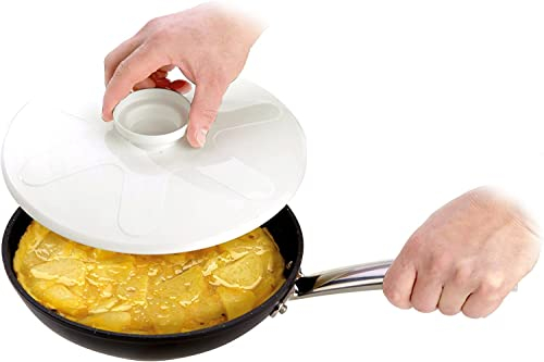 Ichigo Ichie Tapa Giratortillas para Tortilla de Patatas, Tapadera Para Tortillas, Tapa para Sartén y para Voltear Tortilla de Patatas, Apto para lavavajillas y microondas - 29cm (Blanco)