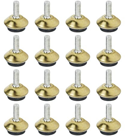 WDONAY Lot de 16 pieds de meubles réglables M6 pivotants, pieds de nivellement pour table, chaise, angle réglable, doré