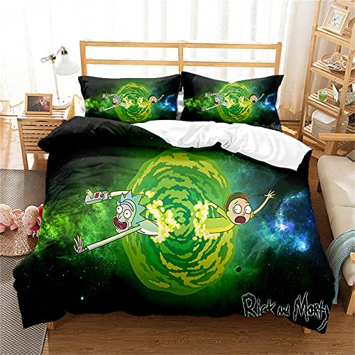 Ste-X Rick and Morty Bettbezug-Set Mit Passenden Kissenbezügen, Fadenzahl 120, Garantierter Steppschutzbezug, Premium-Bettwäsche-Kollektion, Extra Weich (135x200cm,RAM 01)