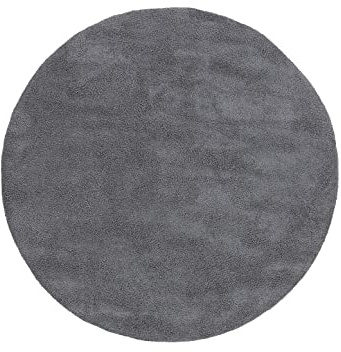carpetfine Hochflor Teppich Silky Shaggy rund Ø 150 cm Grau | pflegeleichte Kunstfaser, handgetuftet, Florhöhe ca. 11–20 mm, für Esstisch, Wohnzimmer und Schlafzimmer