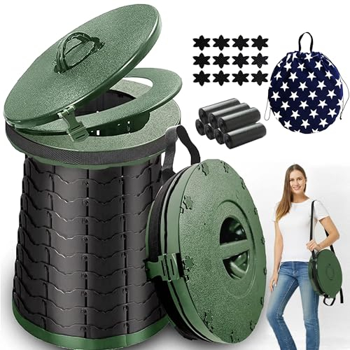 ALEVMOOM XXL Portable Toilet for Camping,880lbs Capacity,19.7 H Adjustable Portable Toilet with 7 Garbage Bags,Porta Potty for Adults,Collapsible Luggable Loo for Camping/Travel/Car/Hiking Green