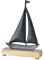 Maritimer Deko Aufsteller Segelboot - 22 cm – Segelschiff aus Aluminium mit Mangoholz Fuß – Metall Boot Tischdeko Ständer Schiff auf Holz Standfuß