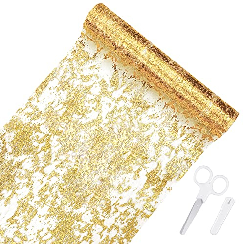 Yotako Tischläufer Gold, 28cmX5m Tischband mit Beschicht in Glänzend Golden, Polyester Tischdeko Herbstlich für Table Hochzeit, Ostern, Weihnachtlich oder Festival Neujahr
