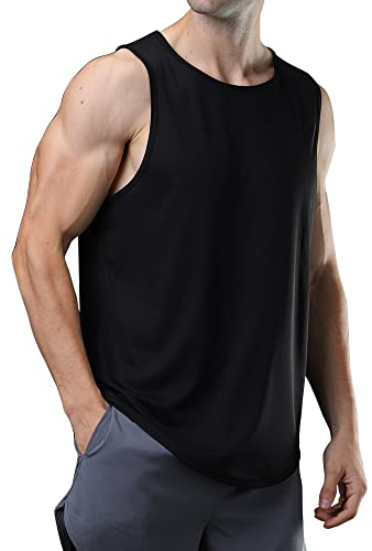 meioro Herren Mesh Tank Top, Atmungsaktives Ärmellose Shirt Angepasste Muskelshirt, Sport Rundhals Tank Tops Männer Sommer Gym Workout Funktionsshirt Bodybuilding Fitness Unterhemd(Schwarz,L)