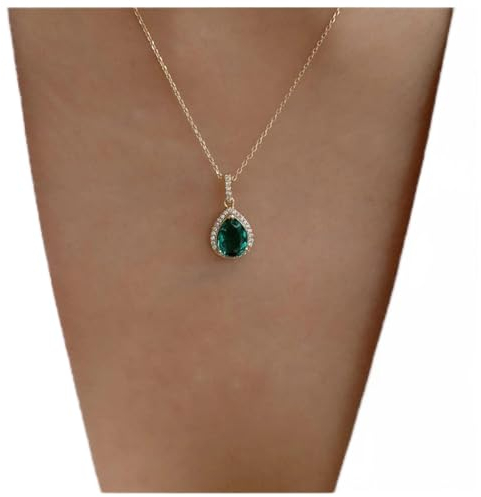 Dervivea Boho Esmeralda Lágrima Collar Gargantilla De Oro Colgante De Piedras Preciosas Verde Waterdrop Cristal Cadena De Joyería Para Mujeres