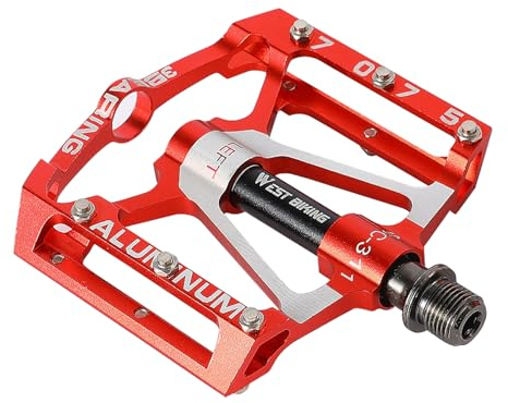 ENJOHOS Fahrradpedale CNC Aluminium MTB Pedale,3 abgedichtete Lager,rutschfeste CNC-Aluminium-Fahrradplattform, 9/16 Zoll Pedale für Rennrad, MTB, BMX,E-Bike (Rot)
