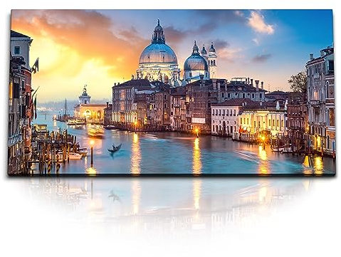 Paul Sinus Kunstdruck Bilder 120x60cm Venedig Italien Gondel Kathedrale Sonnenuntergang