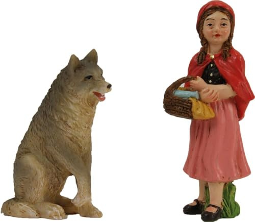FADEDA 2X Rotkäppchen und der böse Wolf/Höhe:8 cm/handbemalt/detailgetreue Krippen Figuren - Weihnachten Tisch Dekoration Krippe Zubehör