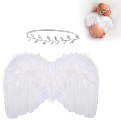 Tokaneit Ailes D'ange avec Bandeau Set,Accessoires de Photographie Nouveau Né,Accessoires de Photographie pour Bébé,Vêtements de Séance Photo pour Bébé,Accessoires pour Vêtements de Photographie
