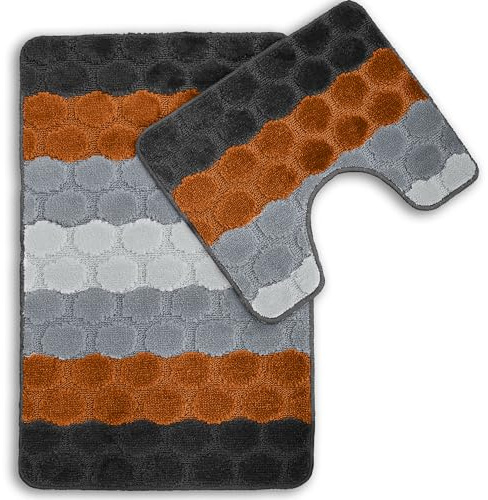 Velosso Anti Slip Super Absorbent 2pce Bath Mat & Pedestal Set (Orange)