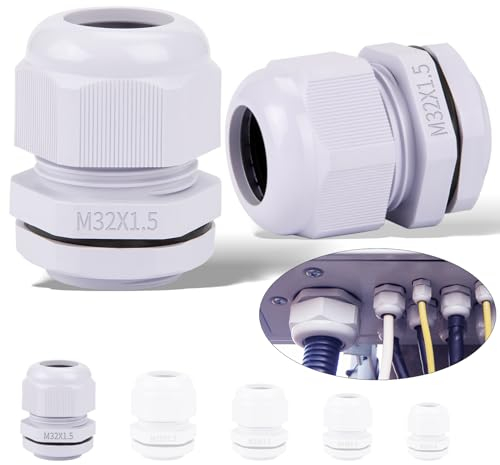 Ziamzra Pack of 6 Grey Nylon M32 IP68 Waterproof Cable Gland with Screw Terminal Connection for 16-21 mm Cables