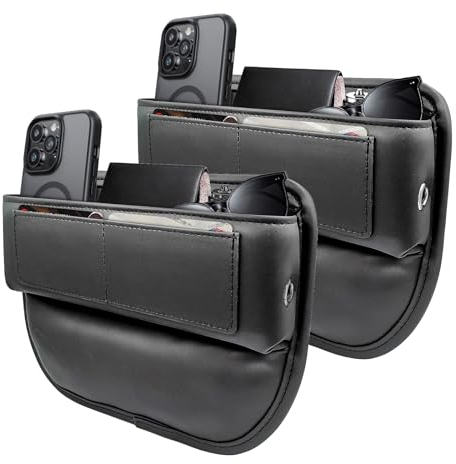 Auto Lückenfüller Organizer, Premium Leder Autositz Sitzlückenfüller, Car Seat Gap Filler Storage, Aufbewahrungsbox Autositz lücken für Most SUV LKW (Schwarz, 2P)