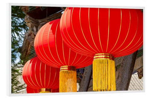 artboxONE Poster mit weißem Rahmen 60x40 cm Reise/Asien Der rote Lampion - Bild Laterne Asien chinesische Laterne