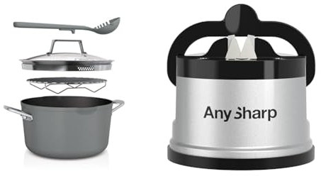 Ninja Foodi 8-in-1 PossiblePot with ZEROSTICK, Roasting/Steaming Rack, Strainer, Utensil, Glass Lid & AnySharp Knife Sharpener, Hands-Free Safety, PowerGrip Suction, Safely Sharpens All Kitchen Knives