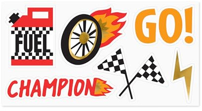 Sticker für Kinder 10x25cm Racing Motiv - Aufkleber Bogen mit Rennsport Thema - Kindersticker Deko für die Rennfahrer Party - Rot Schwarz Weiß