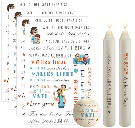 Bolosa 4 Stück Kerzentattoos A5, Kerzen Tattoo Vatertag, Kerzenfolie Papa Wasserschiebefolie DIY Kerzen, Kerzensticker (für Papa, D)