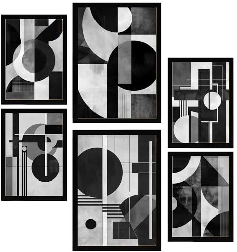 Nacnic 6er-Set Bauhaus-Architektur B/N Gerahmtes Poster mit Design-Illustrationen zur Dekoration der Wände Ihres Zuhause Zimmer Büro Laden Malerei im A3 & A4 Schwarzer Rahmen