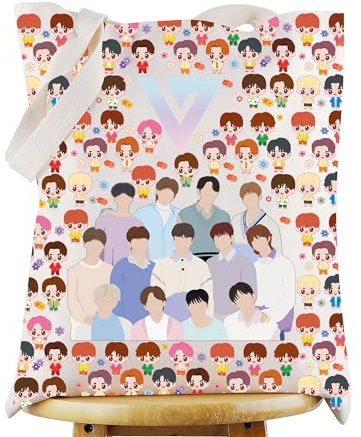 WZMPA Korean Seventeen Tote Bag K-Pop Seventeen Lover Gift Seventeen Album Canvas Shoulder Bag Seventeen Merchandise, Seventeen Tg, Large