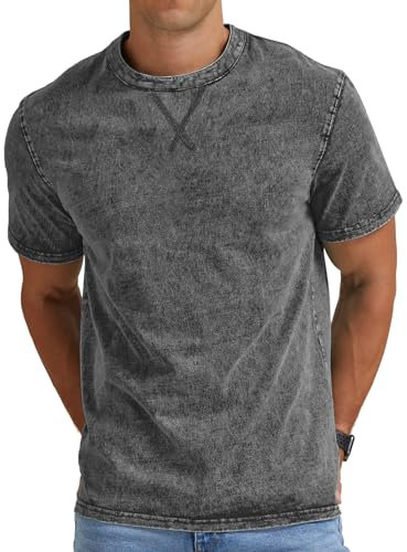 NITAGUT Men’s Distressed T-Shirts Cotton Crew Neck Vintage Tees Summer Casual Shorts Sleeves Tops,Grey,S