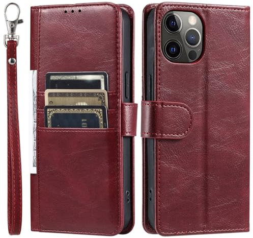GoodcAcy Lederhülle Kompatibel mit OnePlus 9 Pro Hülle,Premium PU Lederhülle,mit Geldbörse und Kartenfächern,Flip Case Leder Stoßfeste Schutzhülle Bookcase, Rot