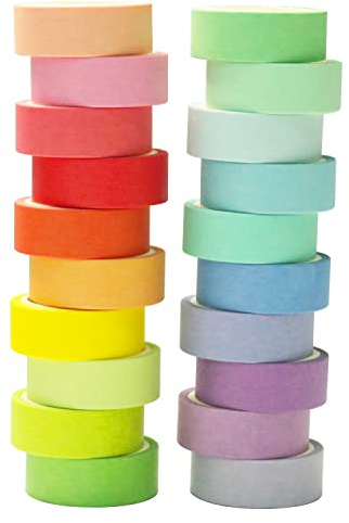 HYSINSE Washi Cinta Adhesiva Decorativa, Washi Tape Set para Scrapbooking, Manualidades, Marcos de Fotos, Bullet Journal y Decorar Regalos 15mm 20Rollos